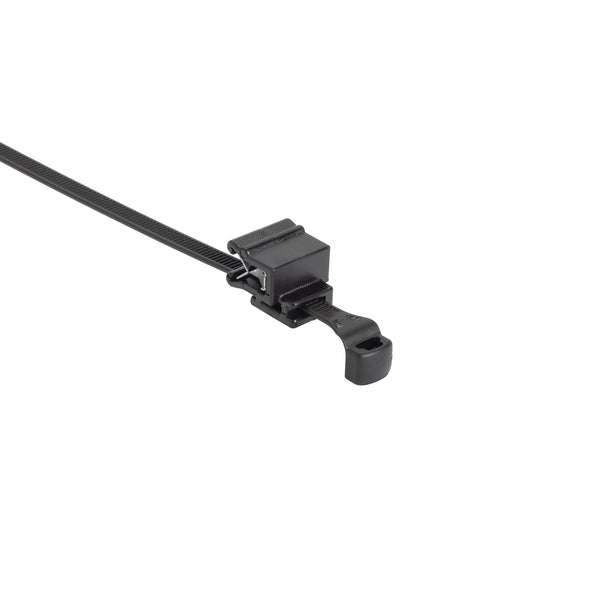 Hellermann Tyton 156-03943 2-Piece Low-Profile Cable Tie with EC5A Edge Clip, 7.7"L, 1 - 3mm Panel, 50lb, PA66HS/PA66HIRHSUV, Black, 500/bg