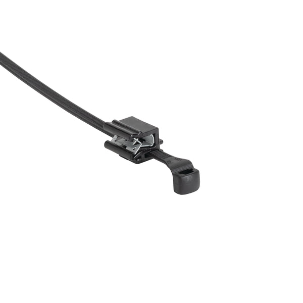 Hellermann Tyton 156-03944 2-Piece Low-Profile Cable Tie with EC5B Edge Clip, 7.7"L, 1 - 3mm Panel, 50lb, PA66HS/PA66HIRHSUV, Black, 500/bg