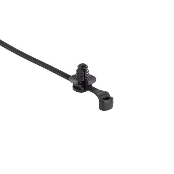 Hellermann Tyton 156-03940 2-Piece Low-Profile Cable Tie/6mm Fir Tree, 7.7"L, 50lb, PA66HS/PA66HIRHSUV, Black, 500/bg
