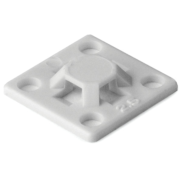 Hellermann Tyton MB2.510M4 Screw Mount Cable Tie Base, 0.63 x .63", 0.10" Max Tie Width, 0.11" Hole Dia, PA66, White, 1000/pkg
