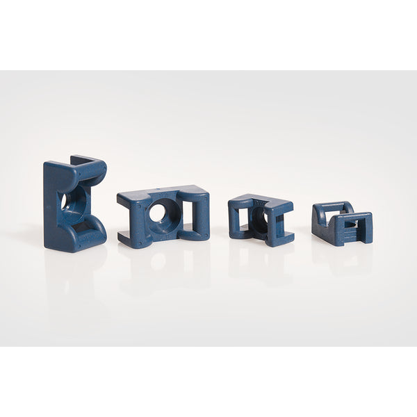 Hellermann Tyton 151-01020 Metal Content Cable Tie Anchor Mount, 0.98"x.57", 0.2" Hole Dia, 0.33" Max Tie Width, PA66MP+, Blue, 100/pkg