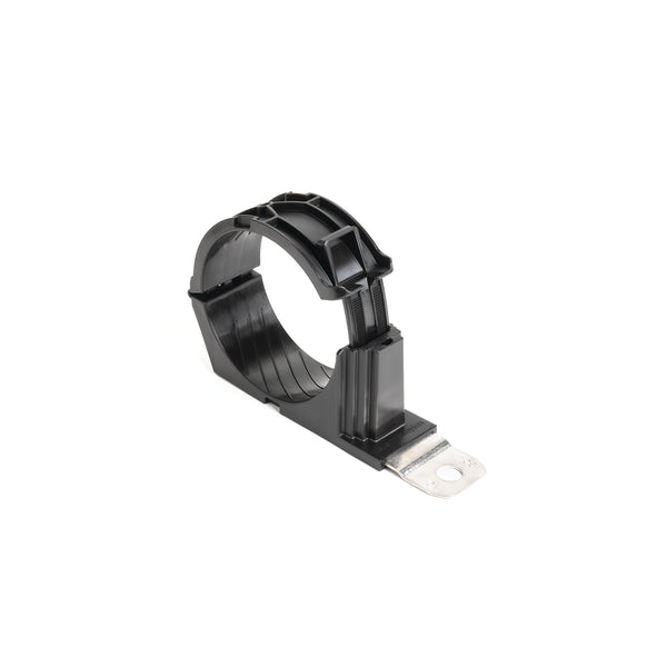 Hellermann Tyton 151-03203 Ratchet P-Clamp, 2.48 - 3.15" Bundle Dia, 180° Short, 0.26" Hole Dia, PA66HIRHSUV/SS304, Black,90/ctn