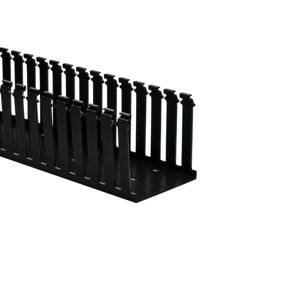 Hellermann Tyton 181-44020 Slotted Wall Wiring Duct, 4 x 4", 6 ft Sticks, Non-Adhesive, PVC, Black, 60ft/ctn