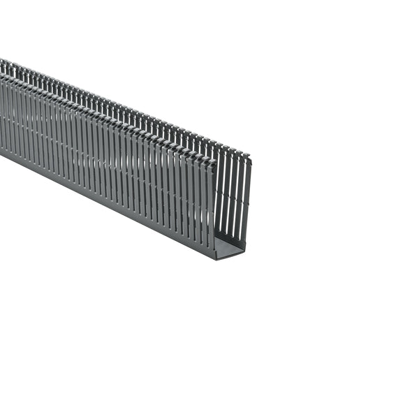 Hellermann Tyton 184-15400 High-Density Slotted Wall Wiring Duct, 1.5 x 4", 6 ft Sticks, Non-Adhesive, PVC, Gray, 30 ft/box, 120ft/ctn