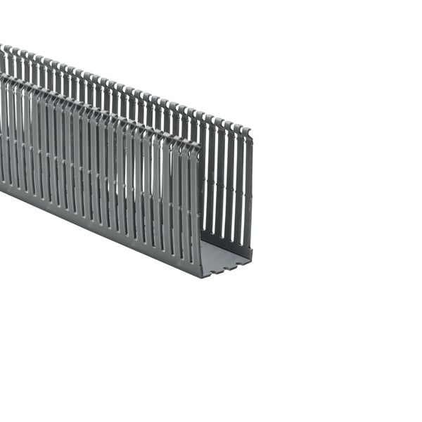 Hellermann Tyton 184-24004 High-Density Slotted Wall Wiring Duct, 2 x 4", 6 ft Sticks, Non-Adhesive, PVC, Gray, 60ft/ctn