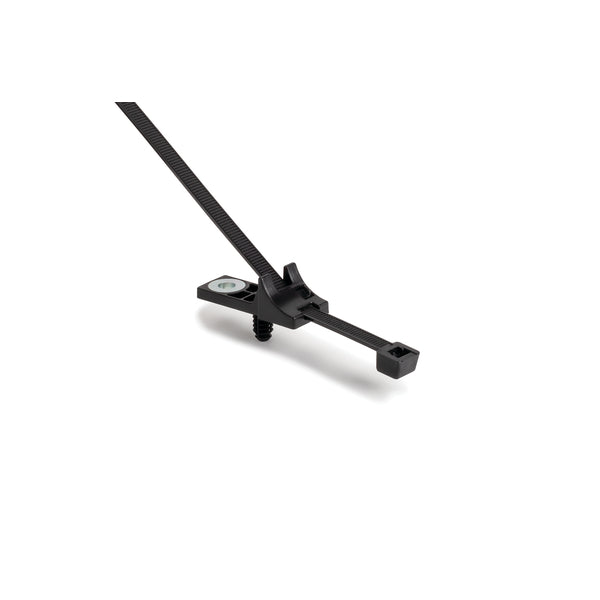 Hellermann Tyton 156-02987 2-Piece Cable Tie with Screw Mount, Unassembled Set, 15" L, M6 Hole, 120lb, PA66HIRHSUV, Black, 1000/ctn