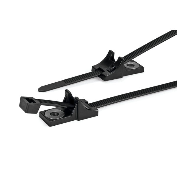 Hellermann Tyton 156-00406 2-Piece Cable Tie with Screw Mount, 15" Long, M6 Hole, 120lb, PA66HIRHS, Black, 100/bg