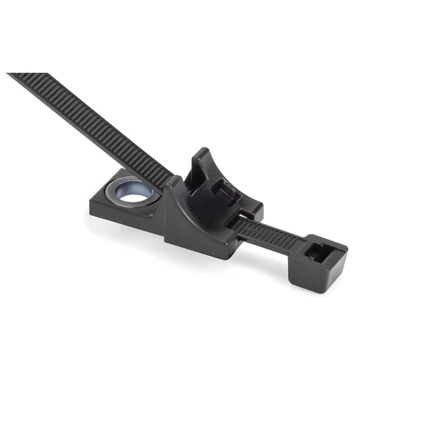 Hellermann Tyton 156-02794 2-Piece Cable Tie with Screw Mount, Unassembled Set, 15"L, M6 Hole, 120lb, PA66HIRHSUV, Black, 500/ctn