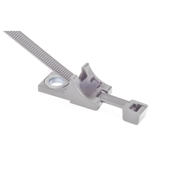 Hellermann Tyton 156-00407 2-Piece Cable Tie with Screw Mount, 15" Long, M6 Hole, 120lb, PA46, Grey, 100/bg