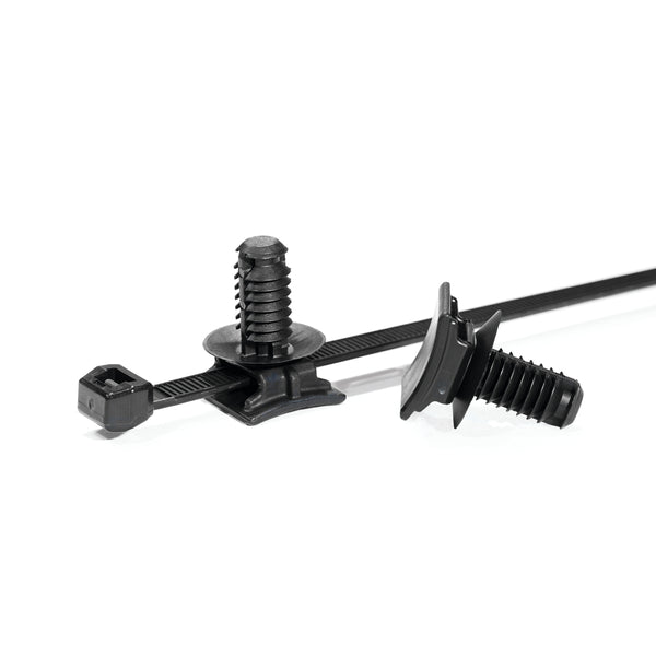 Hellermann Tyton 156-01561 2-Piece Cable Tie with Fir Tree Mount, 15" L, 0.35" (9mm) Hole, 120lb, PA66HS/PA66HIRHSUV, Black, 100/pkg