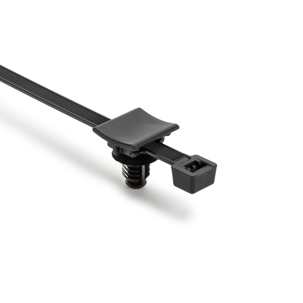 Hellermann Tyton 156-03181 2-Piece Cable Tie with Fir Tree Mount, Unassembled Set, 9"L, FT8/M10 Hole, PA66HIRHSUV, Black, 1000/ctn