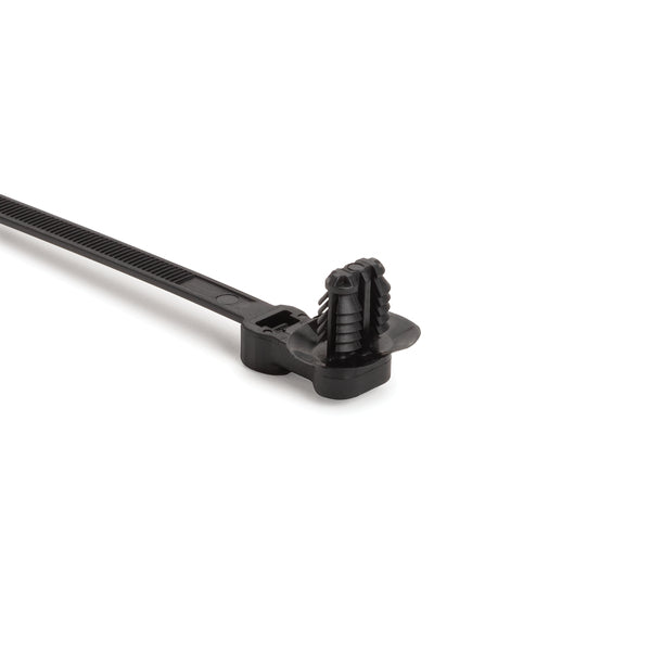 Hellermann Tyton 157-04075 1-Piece Cable Tie with Oval Fir Tree Mount, 4x Oval, 12.5 mm Offset, 9.7" Long, PA66HIRHSUV, Blk, 1000/ctn