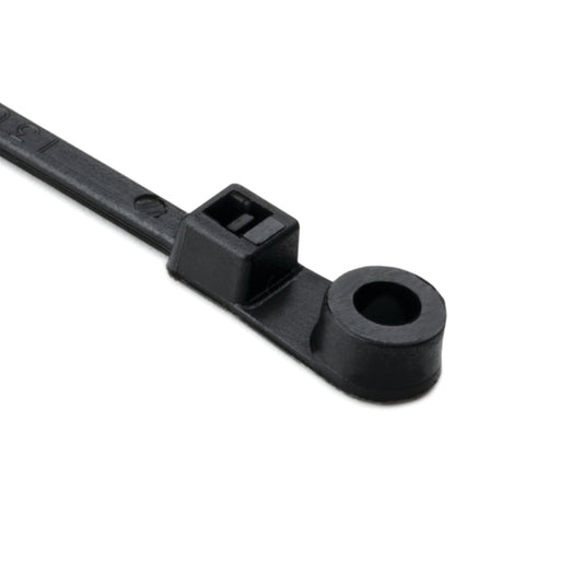 Hellermann Tyton T18MR0C2 1-Piece Cable Tie with Screw Mount, 4.3" Long, #4 Screw, 0.79" Max Bundle Dia, 18lb, PA66HS, Black, 100/pkg