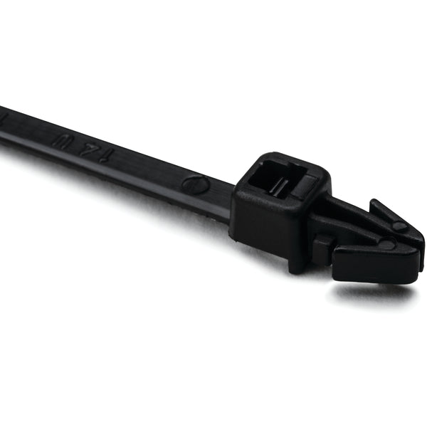 Hellermann Tyton T30RSF0C2 1-Piece Cable Tie with Arrowhead Mount, 6.3"L, 30lb, 0.04 - 0.09" Panel Thickness, PA66HS, Black, 100/pkg