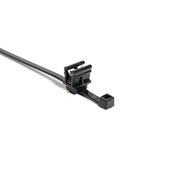 Hellermann Tyton 156-00552 2-Piece Cable Tie with EC10 Edge Clip, 8.0" Long, 0.04 - 0.12" Panel Thickness , 50 lbs, PA66HS, Black, 500/bg
