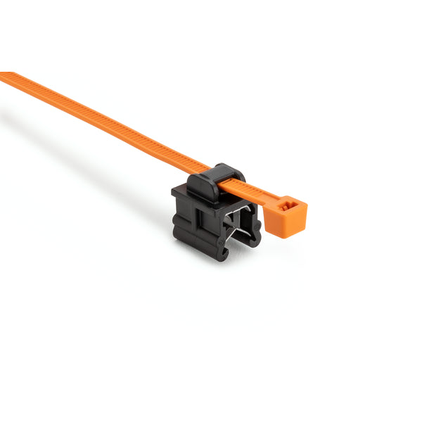Hellermann Tyton 156-04057 2-Piece Cable Tie with Edge Clip, 8.0"L, EC19, 3 - 6 mm Panel, 50lb, PA66HIRHS/PA66HIRHSUV, OG/BK,500/pkg