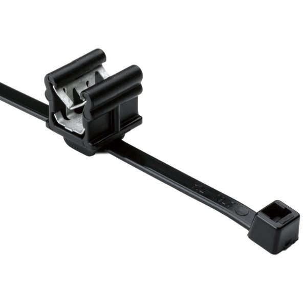 Hellermann Tyton 156-00555 2-Piece Cable Tie with Edge Clip, 8.0" Long, EC20, 3 - 6 mm Panel, 50lb, PA66HS/PA66HIRHSUV, Black, 500/pkg