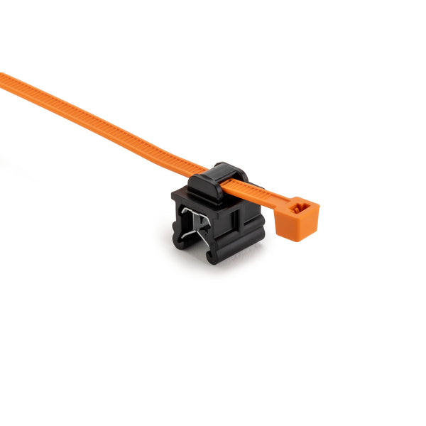 Hellermann Tyton 156-04055 2-Piece Cable Tie with Edge Clip, 8.0"L, EC20, 3 - 6 mm Panel, 50lb, PA66HIRHS/PA66HIRHSUV, OG/BK,500/pkg
