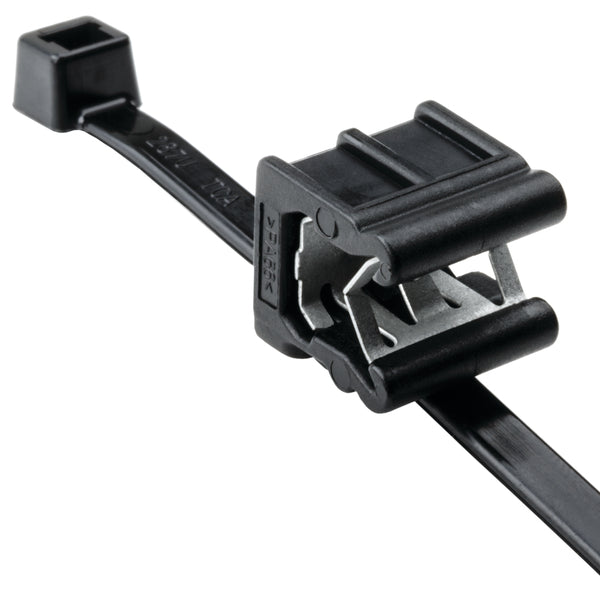 Hellermann Tyton 156-00567 2-Piece Cable Tie with Edge Clip, 8.0" Long, EC23, 3 - 6 mm Panel, 45lb, PP/PA66HIRHS, Black, 500/pkg
