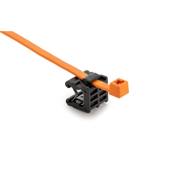 Hellermann Tyton 156-04054 2-Piece Cable Tie with Edge Clip, 8.0"L, EC23, 3 - 6 mm Panel, 50lb, PA66HIRHS/PA66, OG/BK,500/pkg