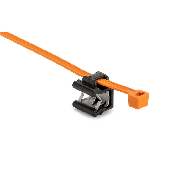 Hellermann Tyton 156-04080 2-Piece Cable Tie with Edge Clip, 8.0"L, EC24, 3 - 6 mm Panel, 50lb, PA66HS/PA66HIRHS, OG/BK,500/pkg