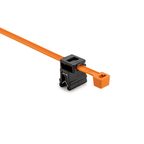 Hellermann Tyton 156-04050 2-Piece Cable Tie with Edge Clip, 8.0"L, EC4A, 1 - 3 mm Panel, 50lb, PA66HIRHS/PA66HIRHSUV, OG/BK,500/pkg