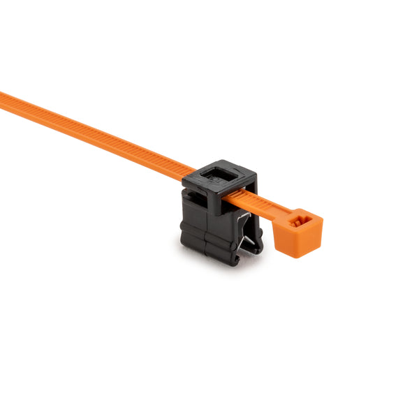 Hellermann Tyton 156-04051 2-Piece Cable Tie with Edge Clip, 8.0"L, EC4B, 1 - 3 mm Panel, 50lb, PA66HIRHS/PA66HIRHSUV, OG/BK,500/pkg