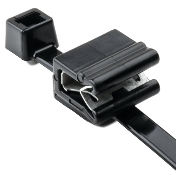 Hellermann Tyton 156-00541 2-Piece Cable Tie with Edge Clip, 8.0" Long, EC5A, 1 - 3 mm Panel, 50lb, PA66HS/PA66HIRHSUV, Black, 500/pkg