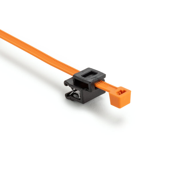 Hellermann Tyton 156-04052 2-Piece Cable Tie with Edge Clip, 8.0"L, EC5A, 1 - 3 mm Panel, 50lb, PA66HIRHS/PA66HIRHSUV, OG/BK,500/pkg