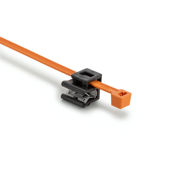 Hellermann Tyton 156-04053 2-Piece Cable Tie with Edge Clip, 8.0"L, EC5B, 1 - 3 mm Panel, 50lb, PA66HIRHS/PA66HIRHSUV, OG/BK,500/pkg