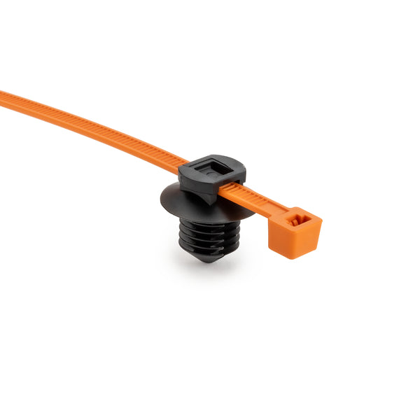 Hellermann Tyton 156-04032 2-Piece Cable Tie with Fir Tree Mount, 8.0"L, 0.38 - 0.39" Mounting Hole, 50lb, PA66/PA66HIRHS, Orange/Black, 500/pkg