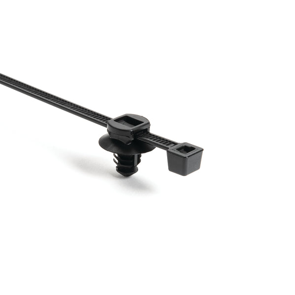 Hellermann Tyton 156-02517 2-Piece Cable Tie with Fir Tree Mount, 8.0"L, 0.024 - 0.138" Panel Thickness, PA66HIRHSUV, Black, 5000/ctn