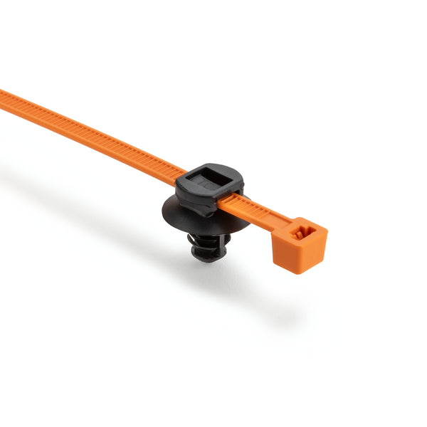 Hellermann Tyton 156-04028 2-Piece Cable Tie with Fir Tree Mount, 8.0"L, 0.024 - 0.138" Panel Thick., PA66HIRHS/PA66HIRHSUV, OG/BK, 5000/ctn