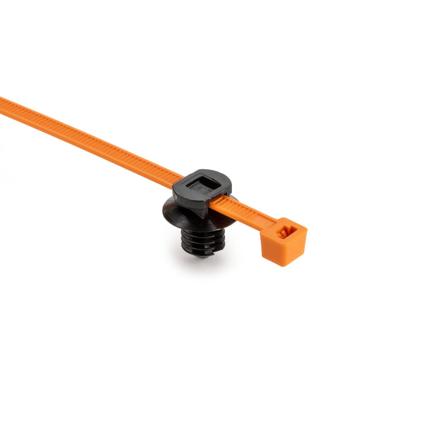Hellermann Tyton 156-04030 2-Piece Cable Tie with Fir Tree Mount, 8.0"L, 0.30 - 0.31" Mounting Hole, 50lb, PA66HIRHS/PA66HS, OG/BK, 500/pkg