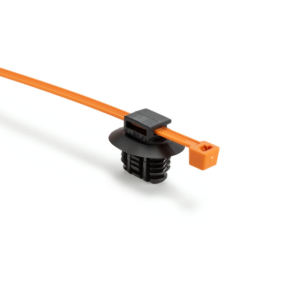 Hellermann Tyton 156-04034 2-Piece Cable Tie with Oval Fir Tree Mount, 9.0x17.0mm, PA66HIRHS/PA66HIRHSUV, Orange/Black, 2000/ctn