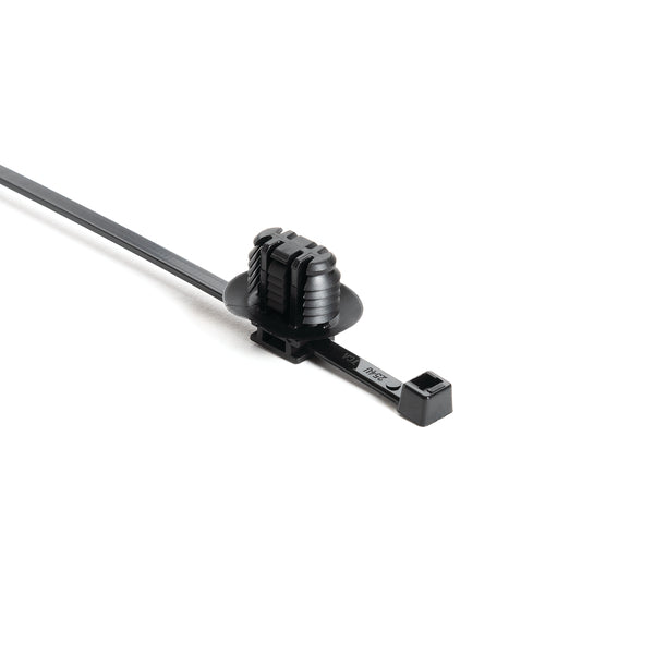 Hellermann Tyton 156-01641 Dual Cable Ties with Oval Fir Tree Mount, 8.0" Long, 9.0 x 17.0 mm Mounting Hole, 50lb, PA66HIRHSUV, Black, 500/bag