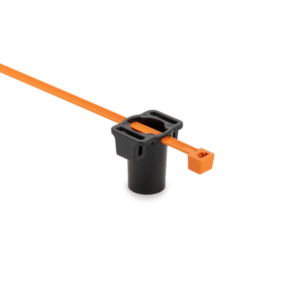 Hellermann Tyton 156-04042 2-Piece M8 Stud Mount Tie, 8.0" Tie, 50lb Tensile Strength, PA66HIRHS/PA66HIRHSUV, Orange/Black, 2000/pkg