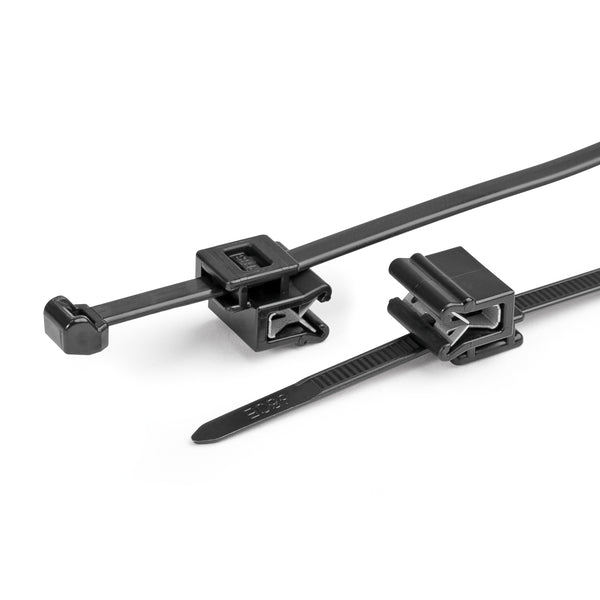Hellermann Tyton 156-00864 Outside Serrated Cable Tie with Edge Clip, 8.0" Long, EC5A, 1 - 3 mm Panel, 50lb, PA66HS, Black, 500/pkg