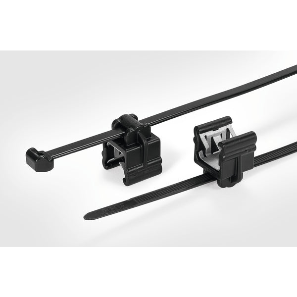 Hellermann Tyton 156-02700 2-Piece Cable Tie with Edge Clip, 7.8" Long, 0.24 - 0.31" Panel, HS/HIRHS, Black, 500/pkg