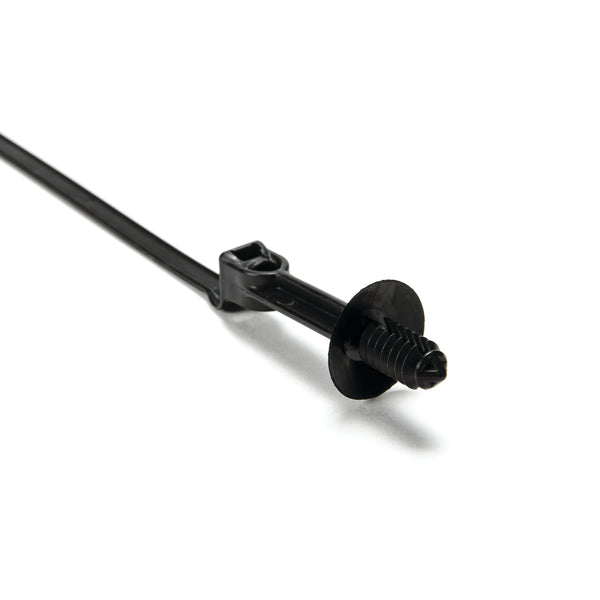 Hellermann Tyton 157-00195 1-Piece Cable Tie with Offset Fir Tree with Disc, 25 mm Offset, FT6, 9.7"L, 6.1 - 6.9 mm Mounting Hole, PA66HIRHSUV, Black, 500/pkg