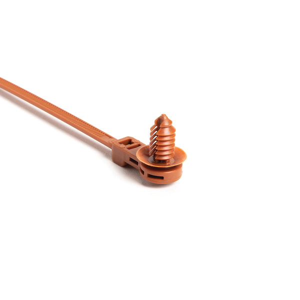 Hellermann Tyton 157-00360 1-Piece Cable Tie with Fir Tree Mount with Disc, 12.5mm Offset, 8.5"L, 6.1 - 6.9 mm or 6.35 mm (hexagonal)Hole, PA46, Brown, 4000/ctn