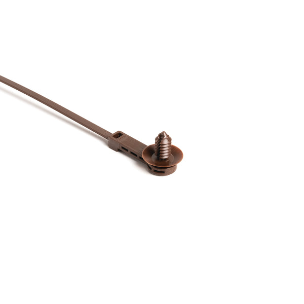 Hellermann Tyton 157-00186 1-Piece Cable Tie with Fir Tree Mount with Disc, 25mm Offset, 9.1"L, 6.1 - 7.0 mm or 6.1 - 6.6 mm (hexagonal) Hole, PA46, Brown, 500/pkg