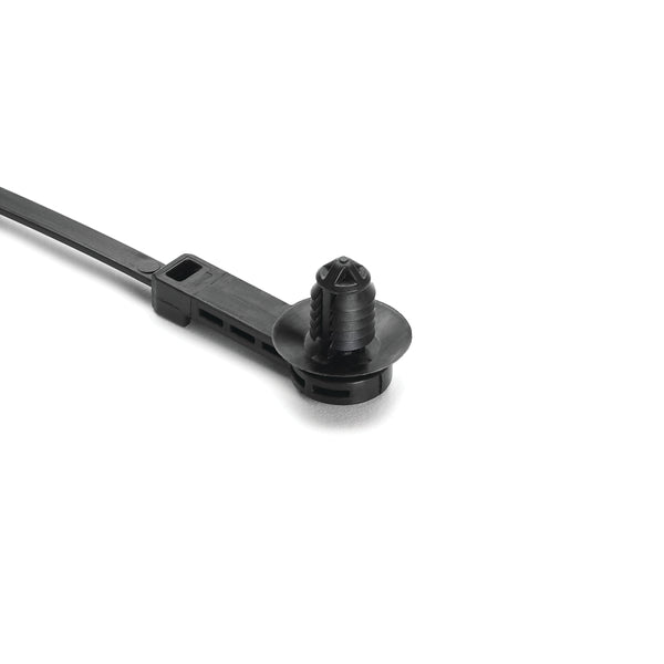 Hellermann Tyton 157-00170 1-Piece Cable Tie with Fir Tree Mount, 25mm Offset, 9.1"L, 7.6 - 8.4 mm Hole, PA66HIRHSUV, Black, 500/pkg