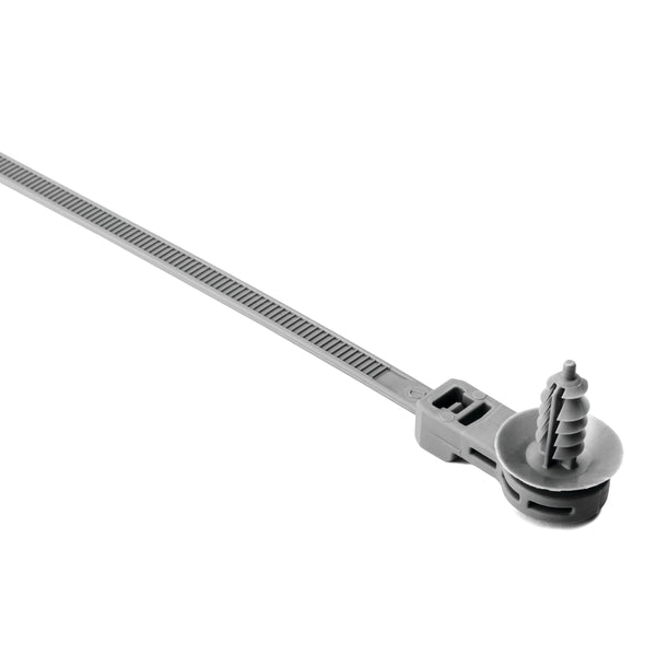 Hellermann Tyton 157-00118 1-Piece Cable Tie with Offset Fir Tree with Disc, 12.5 mm Offset, 8.5"L, M6 Hole, PA66HIRHS, Gray, 500/bg
