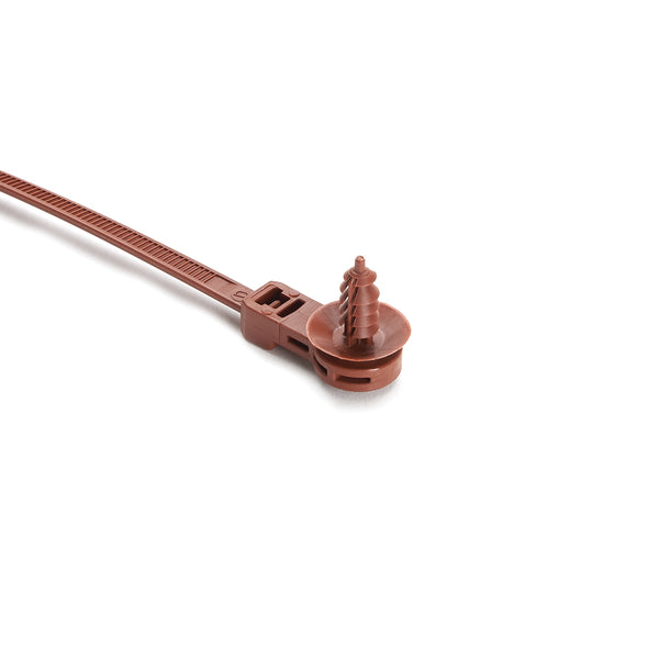 Hellermann Tyton 157-00212 1-Piece Cable Tie with Fir Tree Mount with Disc, 8.5"L, 12.5mm Offset, M6 Hole, PA46, Brown, 500/bg