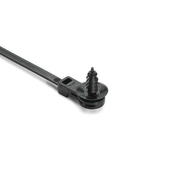 Hellermann Tyton 157-00131 1-Piece Cable Tie with Offset Fir Tree with Disc, 12.5 mm Offset, 8.5"L, M6 Hole, PA66HIRHSUV, Black, 500/pkg