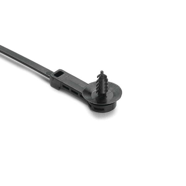 Hellermann Tyton 157-00172 1-Piece Cable Tie with Fir Tree Mount, 25mm Offset, 9.1" Long, M6 Hole, 50lb, PA66HIRHSUV, Black, 500/pkg