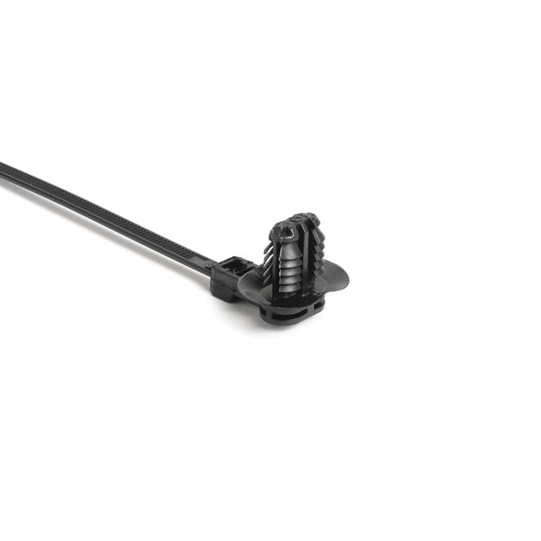 Hellermann Tyton 157-00428 1-Piece Cable Tie with Oval Fir Tree Mount with Disc, 12.5mm Offset, 8.5"L, 0.24 x 0.48 "; 0.26 x 0.49 "; 0.26 x 0.51 " or 0.28 x 0.47 " Mounting Hole, PA66HIRHSUV, Black, 100/pkg