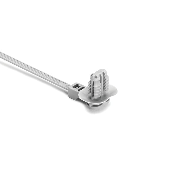 Hellermann Tyton 157-00225 1-Piece Cable Tie with Oval Fir Tree Mount with Disc, 8.5"L, 6.2 x 12.2 mm;6.5 x 12.5 mm;6.5 x 13.0 mm or 7.0 x 12.0 mm Mounting Hole, PA66HIRHS, Gray, 500/pkg