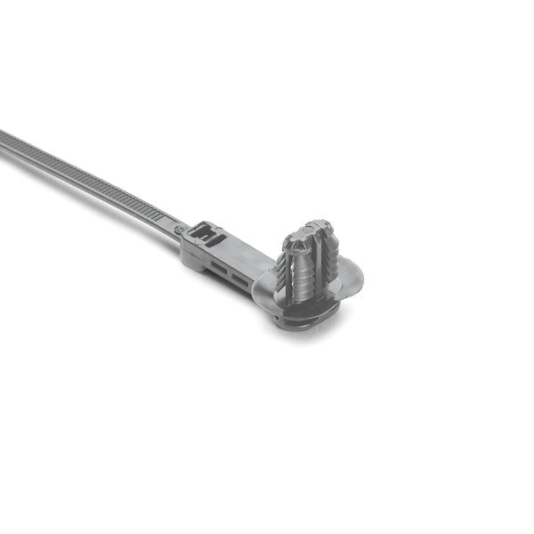 Hellermann Tyton 157-00205 1-Piece Cable Tie with Oval Fir Tree Mount with Disc, 9"L, 6.2 x 12.2 mm;6.5 x 12.5 mm;6.5 x 13.0 mm or 7.0 x 12.0 mm Mounting Hole, PA66HIRHS, Gray, 500/bg